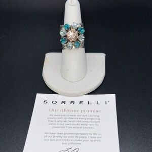 Sorrelli Teal and Silver Floral Ring